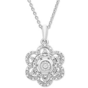 RH Macy fine jewelry sterling silver Diamond Scallop Pendant Necklace